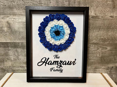 11” x 14” Personalized Family Name Handmade Evil Eye Nazar Boncuk Mal De Ojo Rose Flower Shadowbox