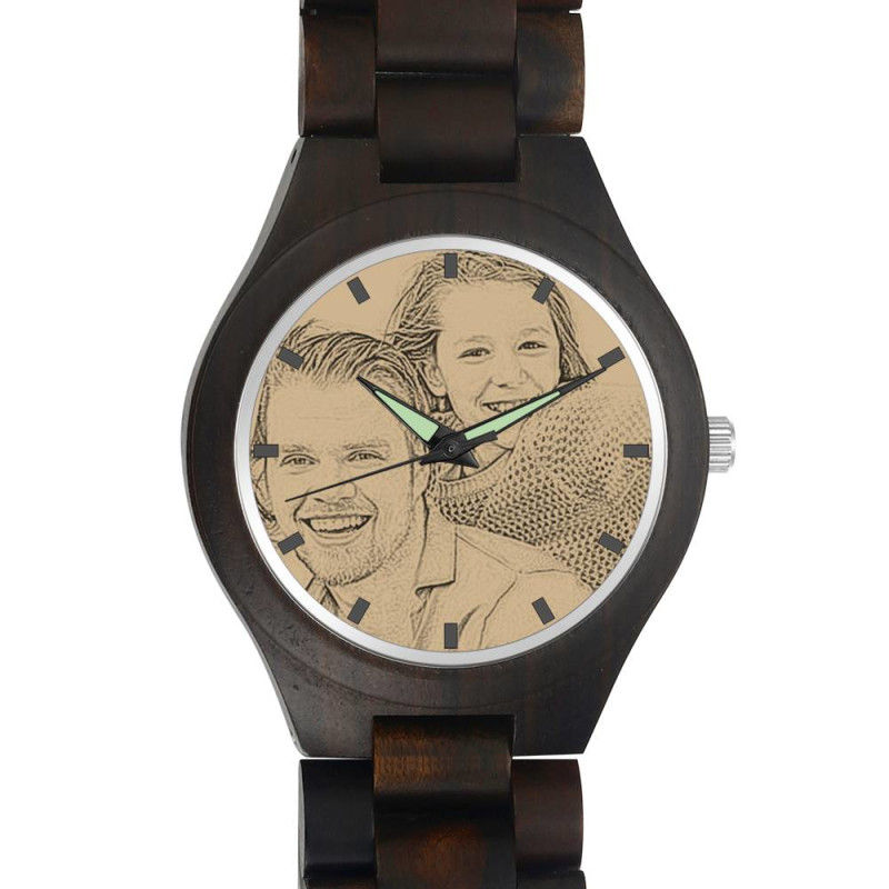 Engraved Men's Wooden Photo Watch