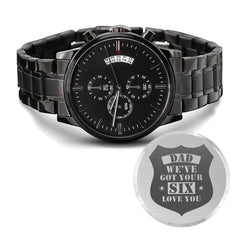 Reloj grabado "We've Got Your Six" (negro carbón) – Reloj de hombre