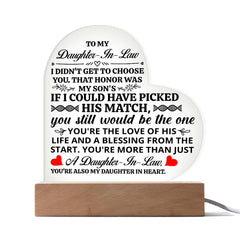 Para mi nuera Honor – Placa de corazón de acrílico