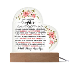 Para mi preciosa hija - Placa de corazón de acrílico