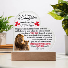 Para Mi Hija Viejo León – Placa Corazón de Acrílico