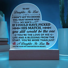Para mi nuera Honor – Placa de corazón de acrílico