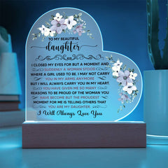 Para mi preciosa hija - Placa de corazón de acrílico
