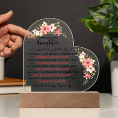 Para mi preciosa hija - Placa de corazón de acrílico