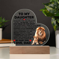 Para Mi Hija Más Valiente – Placa de Corazón de Acrílico