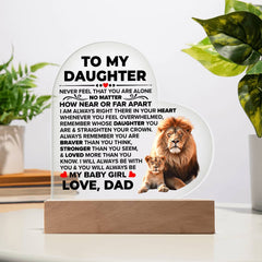 Para Mi Hija Más Valiente – Placa de Corazón de Acrílico
