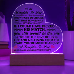 Para mi nuera Honor – Placa de corazón de acrílico