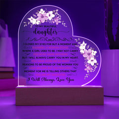 Para mi preciosa hija - Placa de corazón de acrílico