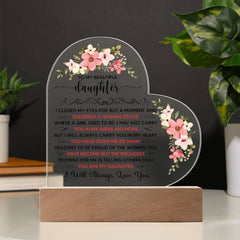 Para mi preciosa hija - Placa de corazón de acrílico