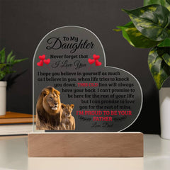 Para Mi Hija Viejo León – Placa Corazón de Acrílico